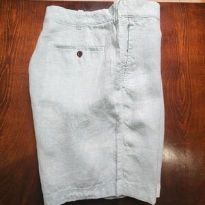 J Crew Linen Shorts Men’s‎ 35 Green White Striped 9” Inseam Casual Lightweight